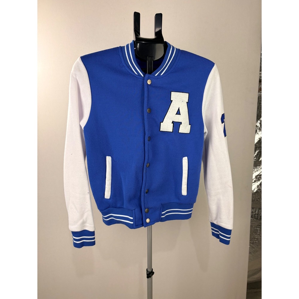 New Look Mens Varsity Bomber Jacket Blue White Letterman Snap Front Size‎ M
